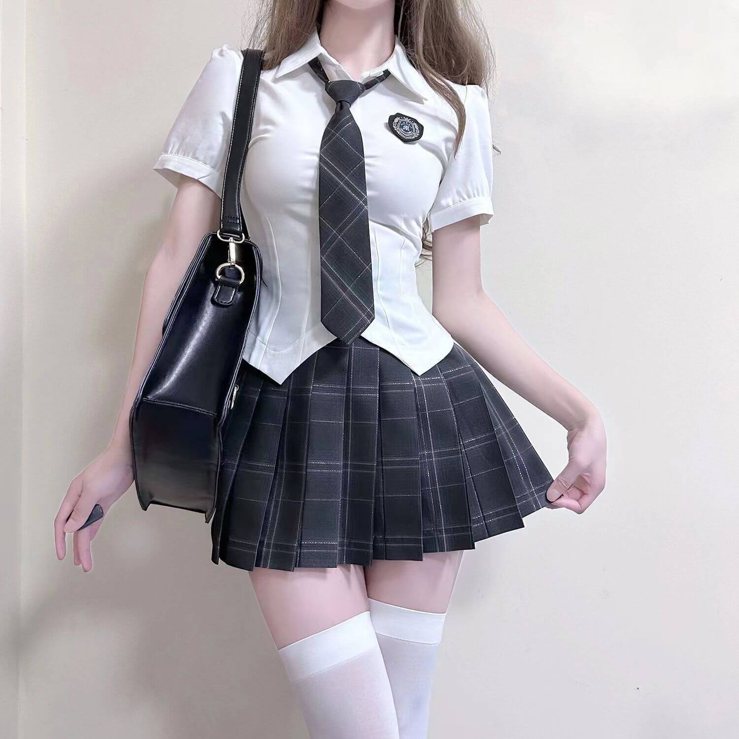 畢業班服女制服純欲學姐JK襯衫短袖日系校服學院風套裝格裙套裝 -24053110