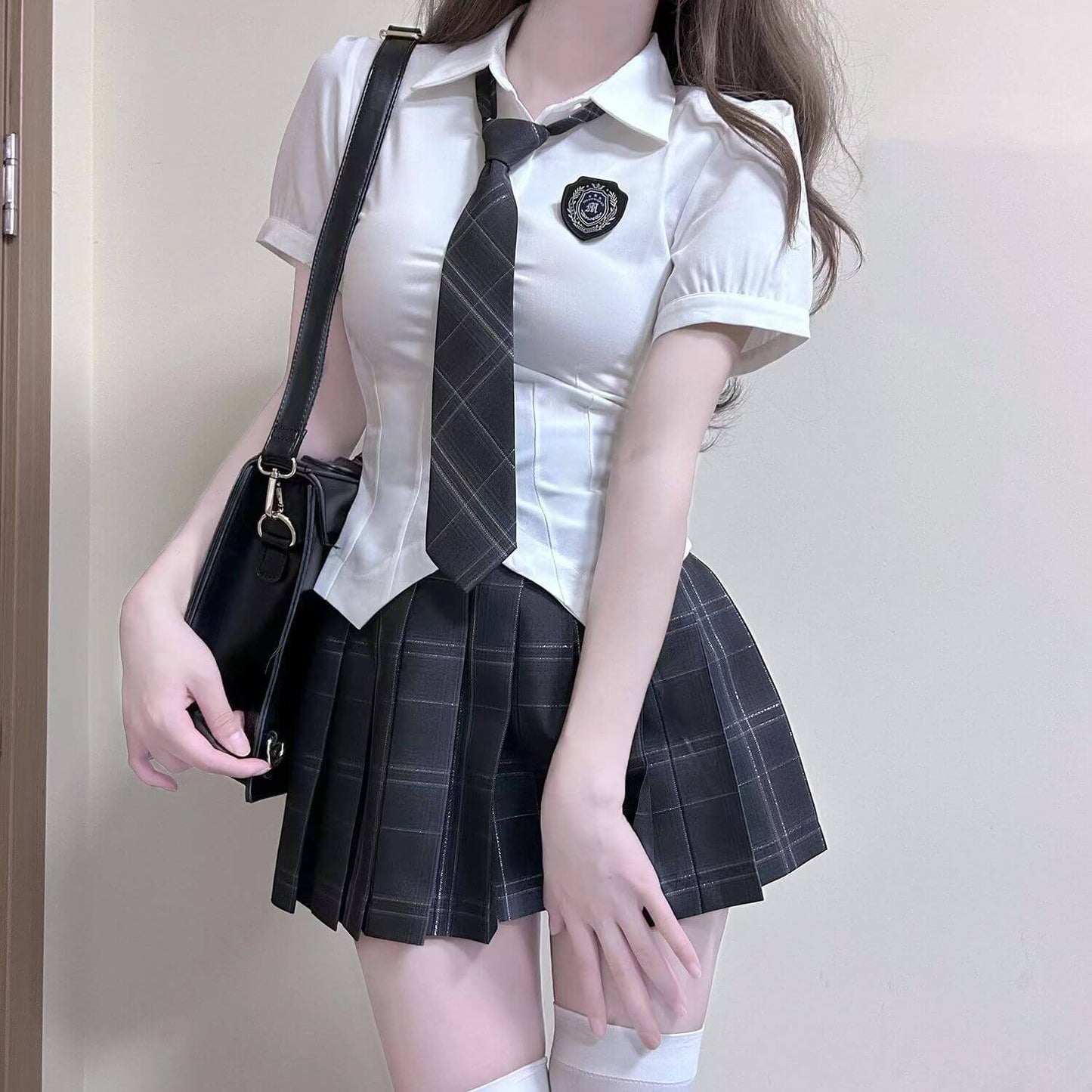 畢業班服女制服純欲學姐JK襯衫短袖日系校服學院風套裝格裙套裝 -24053114