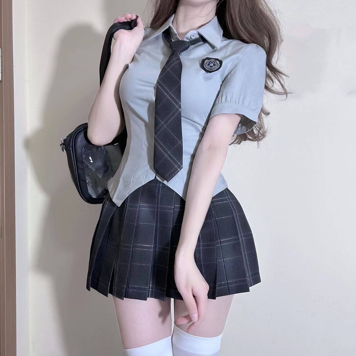 畢業班服女制服純欲學姐JK襯衫短袖日系校服學院風套裝格裙套裝 -24053115