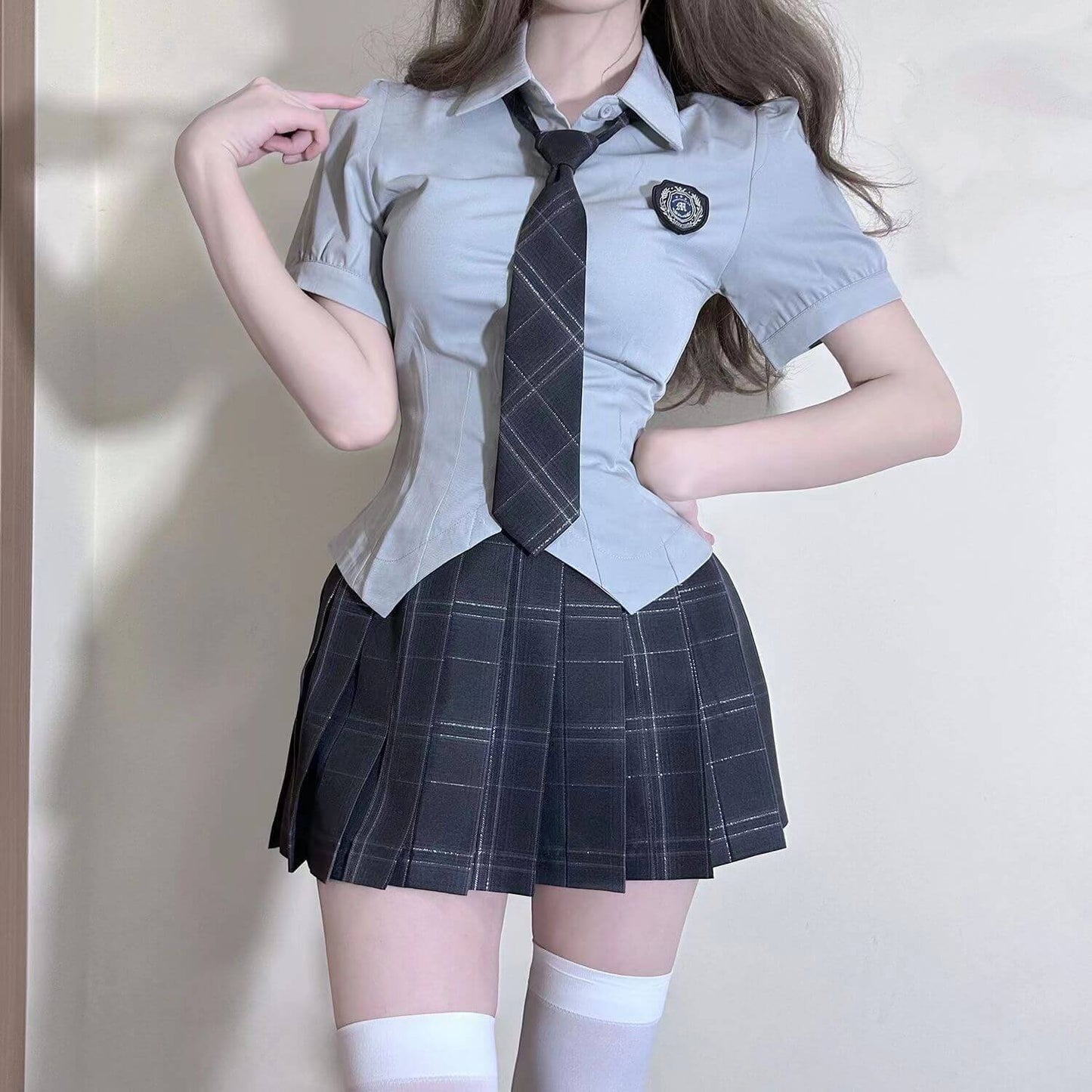 畢業班服女制服純欲學姐JK襯衫短袖日系校服學院風套裝格裙套裝 -24053116