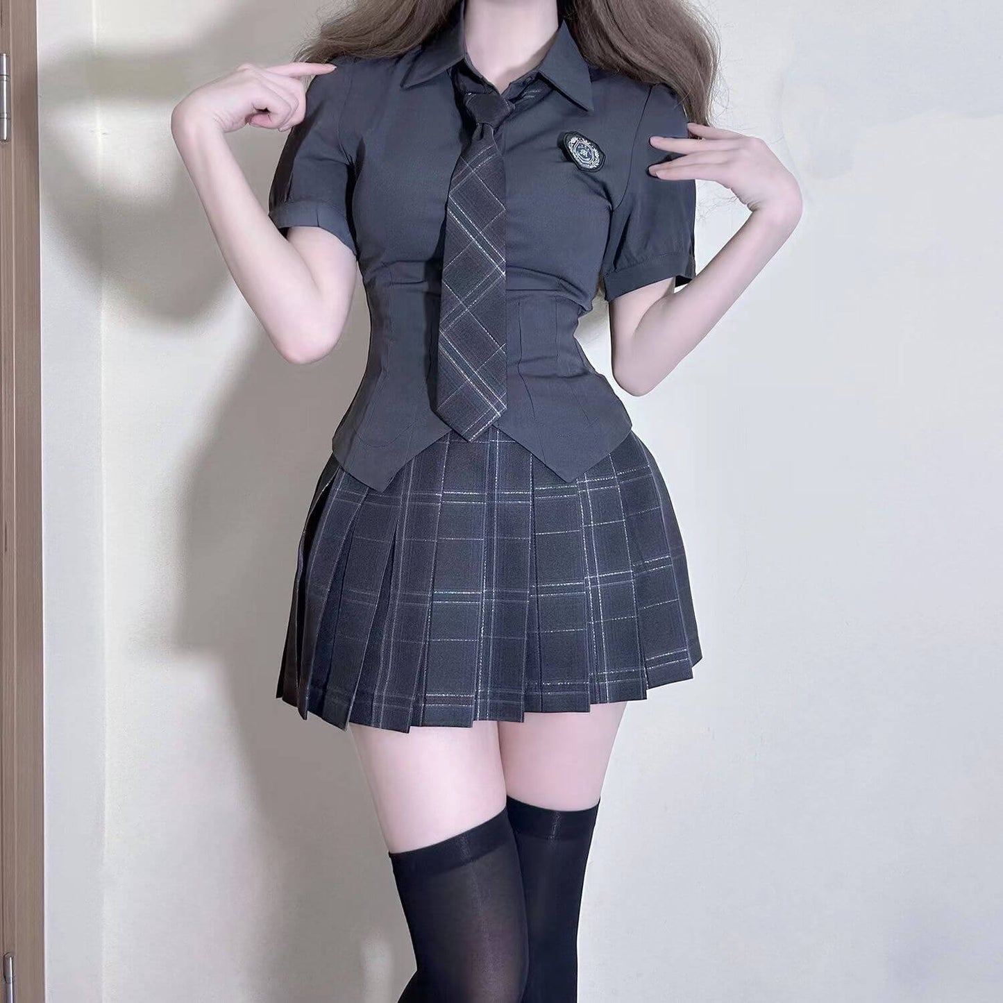畢業班服女制服純欲學姐JK襯衫短袖日系校服學院風套裝格裙套裝 -24053120